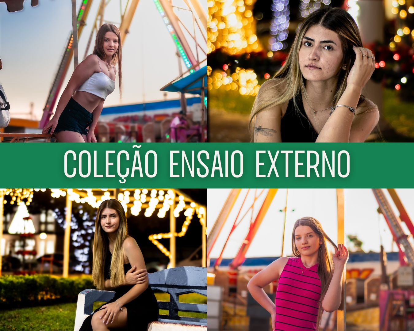 Capa Ensaio Externo — coleção com retratos ao ar livre em parque de diversões